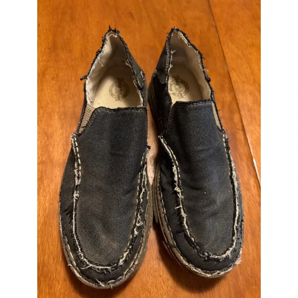 Tony Lama Gator Charcoal Canvas Slip On Shoes Mens 10 TLC126 Grey Loafers